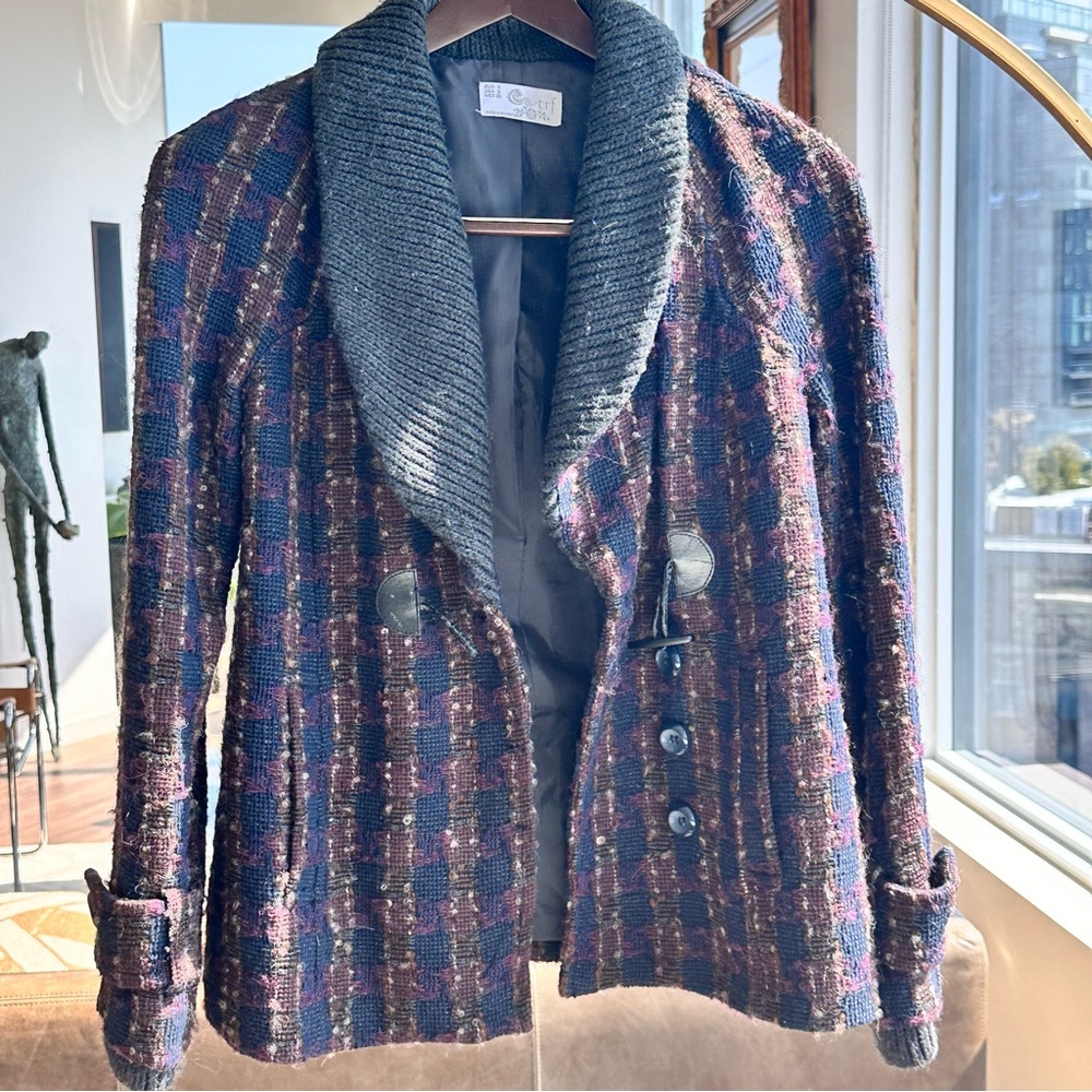 Zara / trf Multicolor Plaid Blazer with Gray Collar